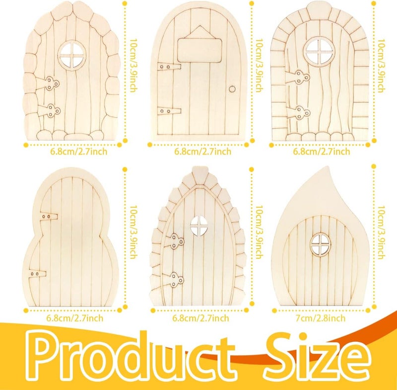 Cinvo 24 Pcs Wooden Fairy Doors Kit - Unfinished Miniature DIY Craft Doors with 6 Styles, Natural Wood Elf Door Blanks for Fairy Garden Decor, Christmas Crafts, Mini House Accessories - Image 2